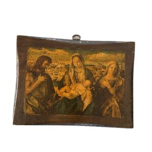 Antique 1917 Religious Art Holy Family Wooden Wall Plaque